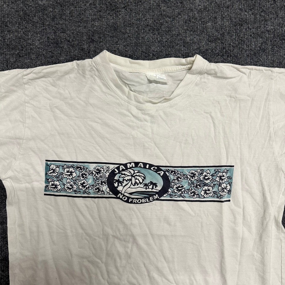 Unbranded T-Shirt Mens Size L White Jamaica No Problem Tropical Graphic Cotton